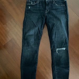 RAW  HEM SKINNY DARK SKINNY JEAN BY MOTHER